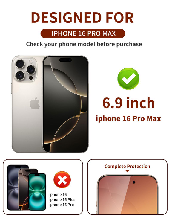 2 Pack for iPhone 16 Pro Max Privacy Screen Protector Tempered Glass for iPhone16ProMax 6.9inch Anti-Spy Private Glass Film Anti-Blue Light No Bubble