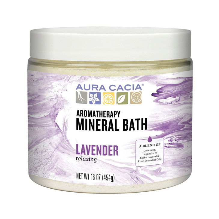Aura Cacia Aromatherapy Mineral Bath Relaxing Lavender 16 Ounce jar Pack of 2