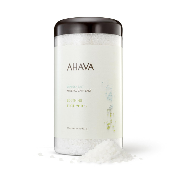 AHAVA Dead Sea Mineral Bath Salt Soothing Eucalyptus Intense Relaxation for Body Mind Elevates Moisture Softens Eases So