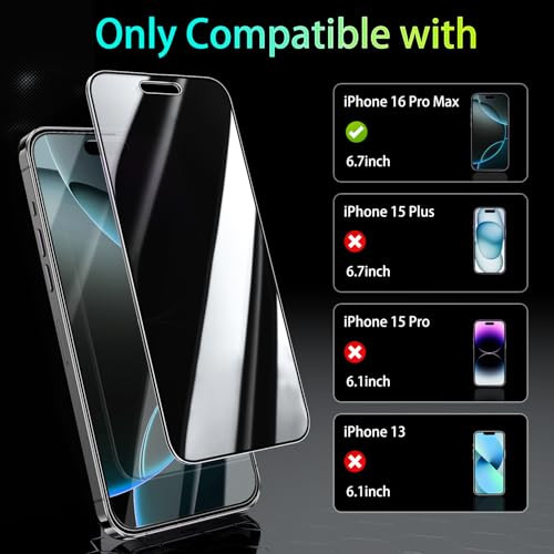 Pokolan 2 Pack 360 Degree Privacy Tempered Glass for iPhone 16 Pro Max, Anti-Spy 4 Directions Screen Protector Film, 4 Sides Anti-Peeping 6.9 inch