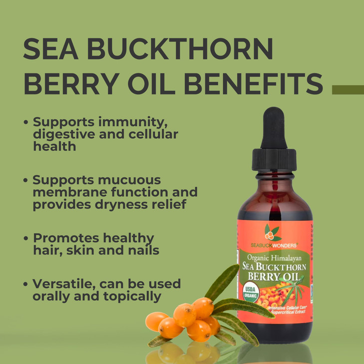 SeabuckWonders Organic Sea Buckthorn Berry Oil 176 Fl Oz 52 Servings with Omega 3679 Used Topically Orally Supports Hair