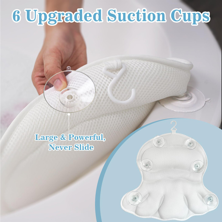 Bath Pillow Luxury Bathtub Pillow Bath Pillows for Tub Neck and Back Support Ergonomic Tub Pillow for Bath with 4D Air M