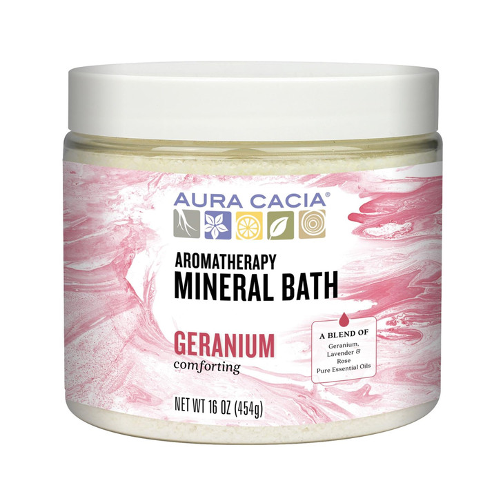 Aura Cacia Aromatherapy Mineral Bath Comforting Geranium 16 Ounce jar Pack of 2