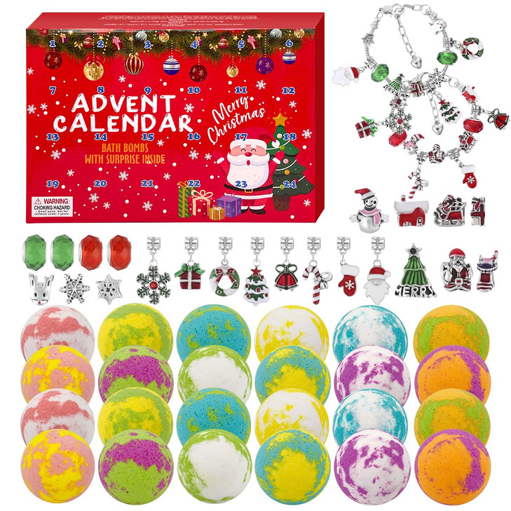 Advent Calendar 2025 24 Piece Christmas Bath Bombs for Kids 24 Days of Surprise Bath Bombs for Kids with Christmas Theme