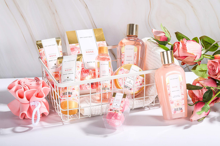 Spa Luxetique Bath Sets for Women Gift 10pc Rose Spa Gift Set Self Care Kit for Her Birthday Mothers Day Anniversary Hol