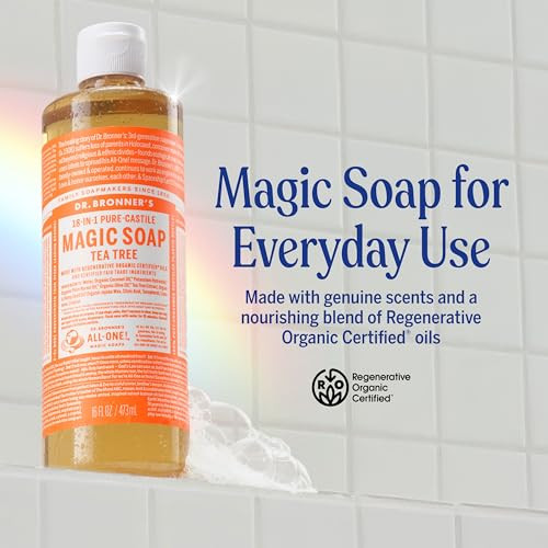 Dr Bronners PureCastile Magic Soap Liquid Tea Tree 32 ounce 2Pack Made with Regenerative Organic Certified Oils 18in1 Us