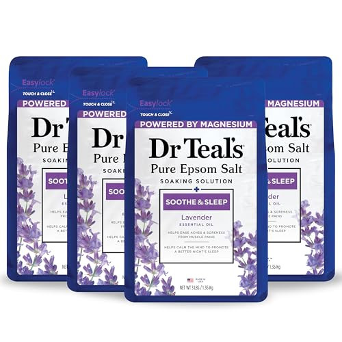 Dr Teals Pure Epsom Magnesium Salt Soak Soothe Sleep with Lavender 3 lb Pack of 4