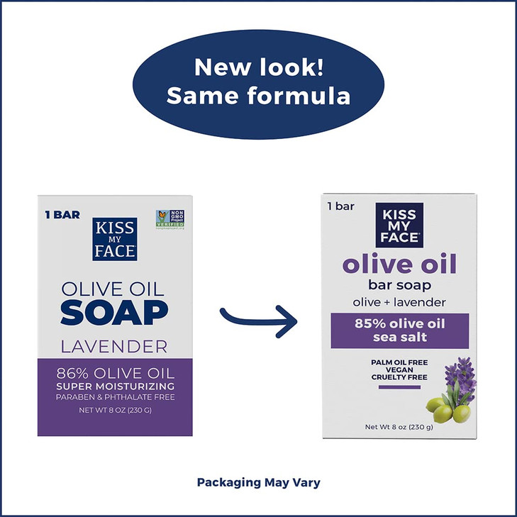 Kiss My Face Olive Oil Bar Soap NonGMO Certified Vegan Soap Bar Antioxidant Rich and Moisturizing Soap Olive Lavender 8