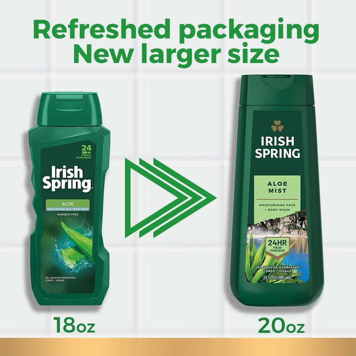 Irish Spring Mens Body Wash Shower Gel Aloe Vera 20 fluid ounce Pack of 6