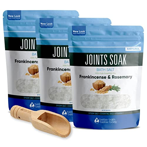 Joints Bath Soak 3 Pack Soothing Epsom Salt with Rosemary and Frankincense Essential Oils Plus Vitamin Crystals in BPA F