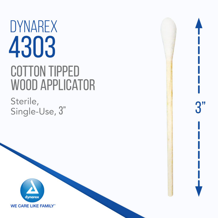 Dynarex 3Inch Sterile Cotton Tipped Applicators SingleUse Wooden Cotton Tip Applicators for Wound Care Dressing Hygiene