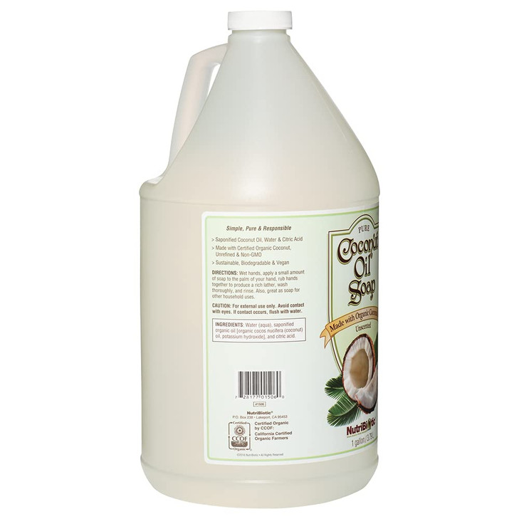 NutriBiotic Pure Coconut Oil Soap Unscented 1 Gallon Certified Organic Unrefined Biodegradable Vegan Made without GMOs G