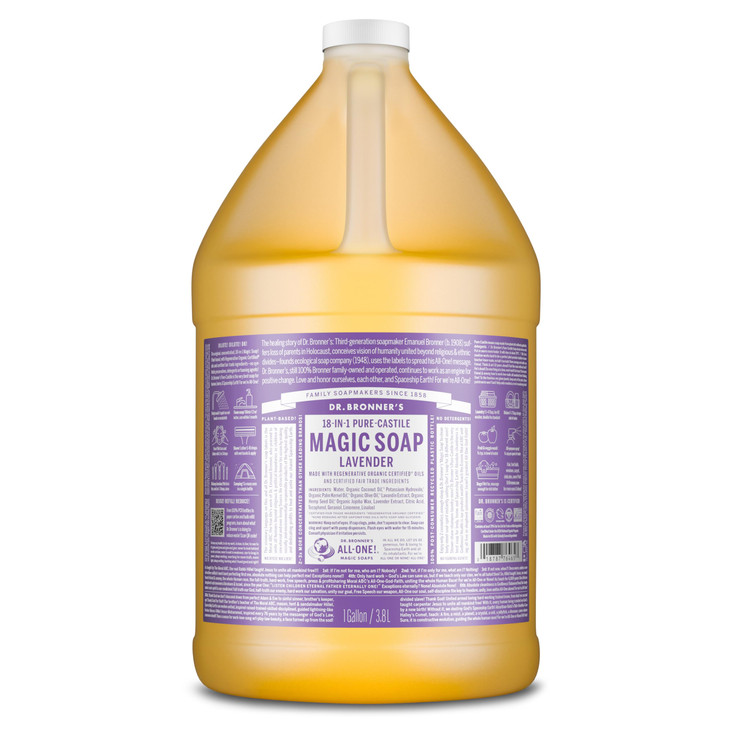 Dr Bronners PureCastile Magic Soap Liquid Lavender 1 Gallon Made with Regenerative Organic Certified Oils For Face Hair