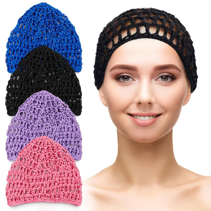 4 Pcs Hair Nets for Sleeping 55 x 7 Lightweight Breathable Viscose Mesh Crochet Hair Net Cap Smooth Soft Comfortable for
