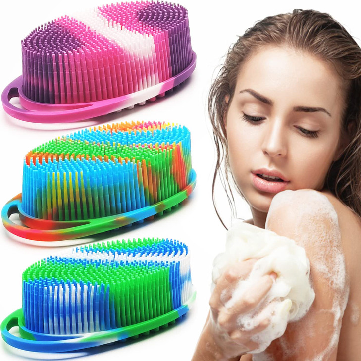 Soft Exfoliating Body Shower Scrubber Silicone Bath Brush for Kids Adults 3 Pack