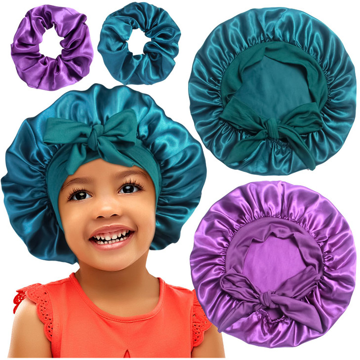 22 Satin Bonnets with Scrunchies for Kids Cute Hair Bonnets for Girls Sleeping Curly Hair B