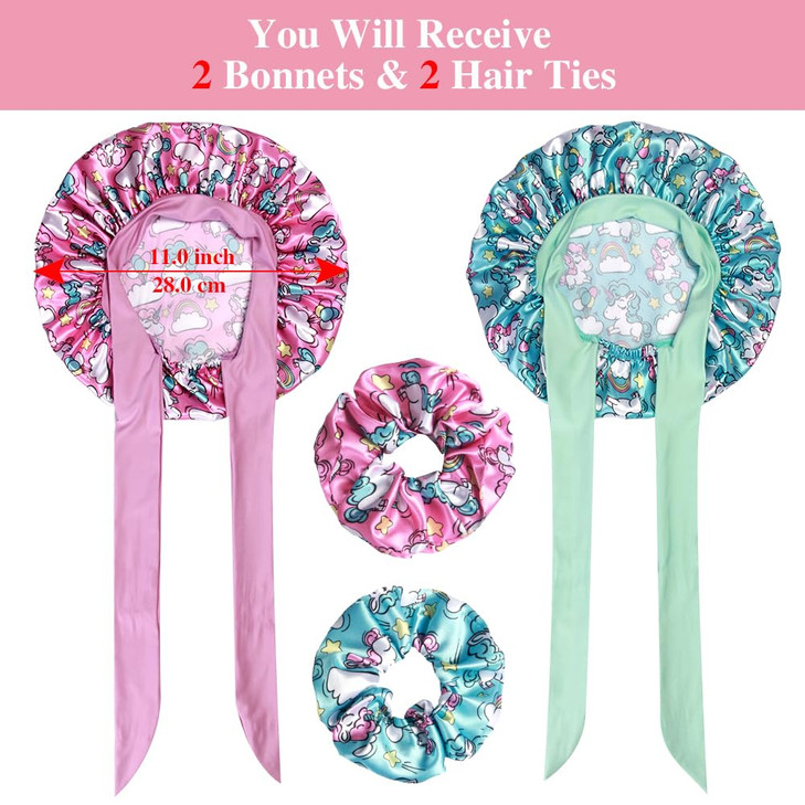 22 Satin Bonnets with Scrunchies for Kids Cute Hair Bonnets for Girls Sleeping Curly Hair E