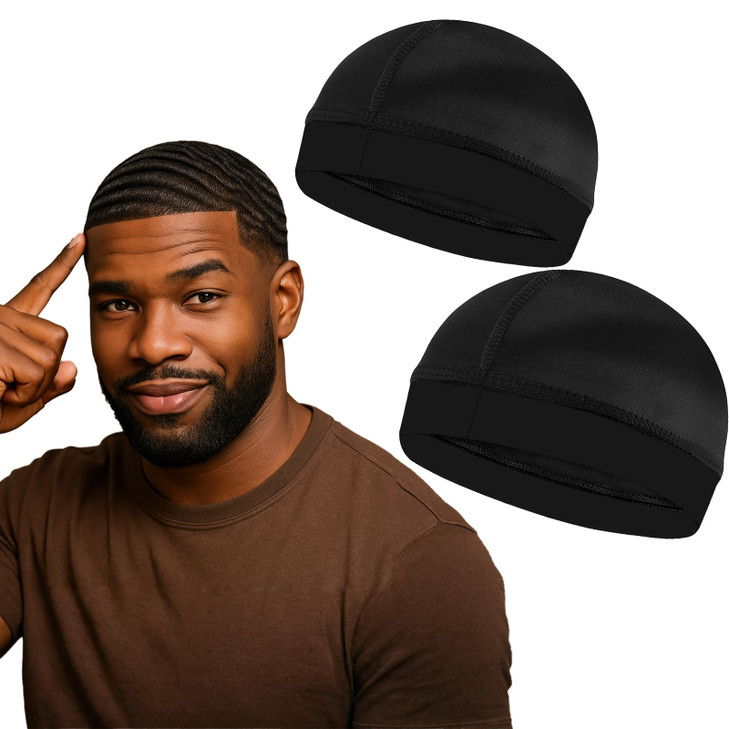 2PCS Silky Stocking Wave Cap for Men Good Compression Over Durag Black