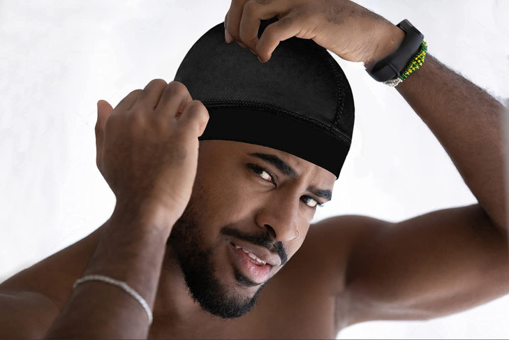 4PCS Silky Stocking Wave Cap for Men Good Compression Over Durag BlueSilverBlack
