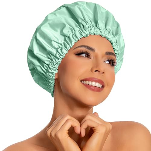 Reusable Shower Cap for Women Large Waterproof Shower Essentials Bonnet Washable Elastic Band Bath Hair Wrap Hat for Lon