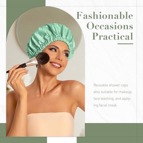 Reusable Shower Cap for Women Large Waterproof Shower Essentials Bonnet Washable Elastic Band Bath Hair Wrap Hat for Lon