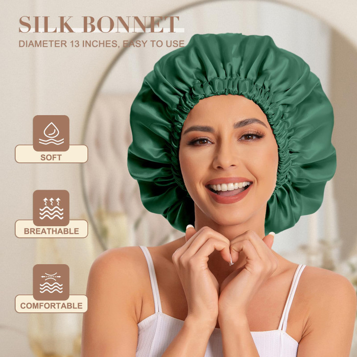 Satin Bonnet Silk Bonnet Hair Bonnet for SleepingSlouchy Beanie Hat Satin Sleep Cap for Womens Natural Curly HairBlackis