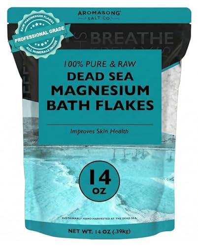 Aromasong Magnesium Flakes from The Dead Sea 14 OZ Resealable Pack Muscle Relaxing Magnesium Chloride Bath Salts Soak
