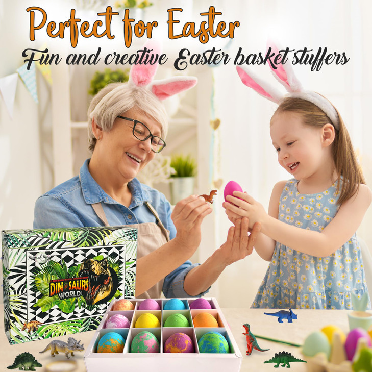 Bath Bombs for Kids with Surprise Inside 12 Dinosaur Bath Bombs with Toys Organic Colorful Bubble Bath Fizzies Dino Egg