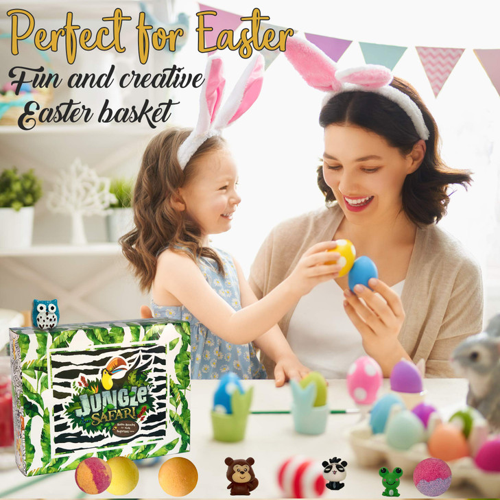 Bath Bombs for Kids with Surprise Inside 12 Bubble Bath Fizzies with Jungle Animal Toys Moisturizing Gentle Kids Safe Ra