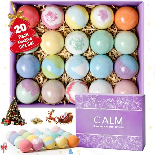 CalmNFiz 20PCS Bath Bombs for Women Presents Set Natural Wonderful Fizz Effect Bath Bomb with Shea Butter Essential Oils