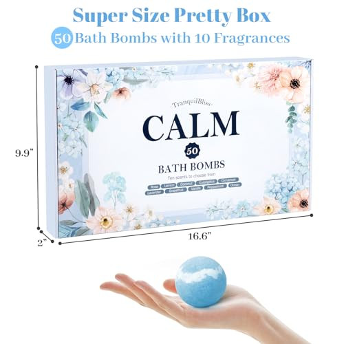 TranquilBliss Bath Bombs Set 50 PCS with 10 Rich Scents Bath Bombs for Women Natural Bubble Bombs with Shea Butter Safe