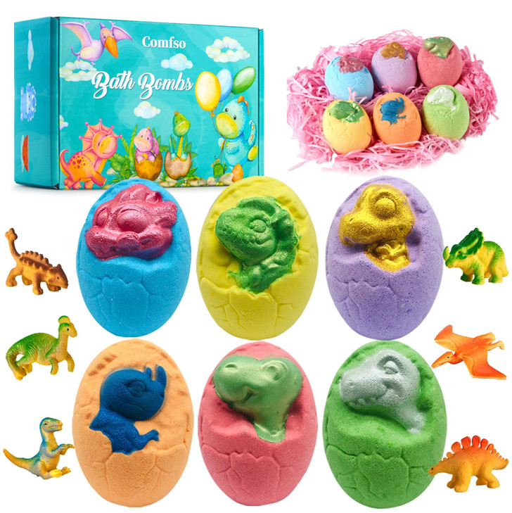Bath Bombs for Kids XL Dino Eggs Bath Bomb with Surprise Toys Inside Kids Bath Bomb Gift Set Natural Bubble Bath Dinosau