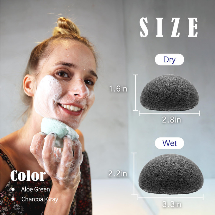 myHomeBody Natural Konjac Facial Sponges for Gentle Face Cleansing and Exfoliation with Activated Charcoal and Aloe Vera