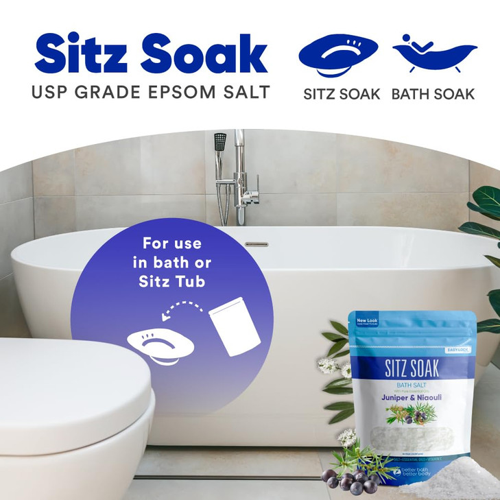Sitz Bath Soak 2Lbs Sitz Salt Epsom Salt Hemorrhoid Soothing with Pure Essential Oils in BPA Free Pouch with PressLock S