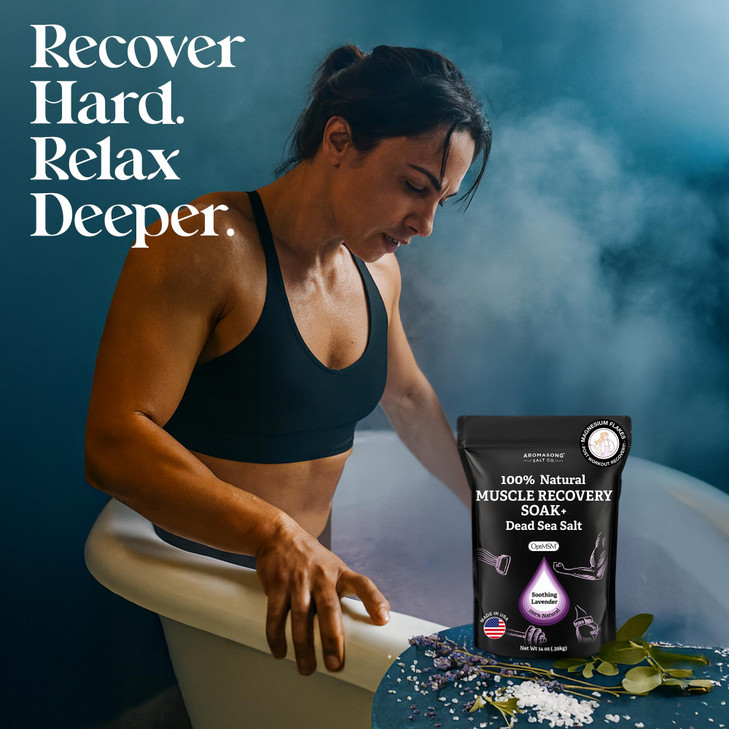 Aromasong Muscle Recovery Bath Soak with Dead Sea Salt OptiMSM Magnesium Flakes Essential Oils for Post Workout Soreness