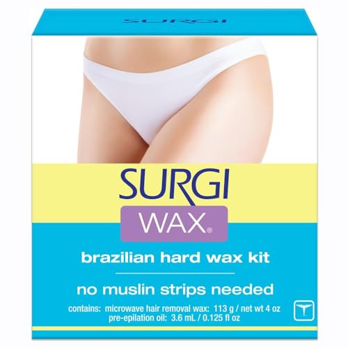 SURGI WAX Brazilian Hard Wax Kit 4oz, Waxing Kit for Hair Removal with pre-elipation Oil (82563)
