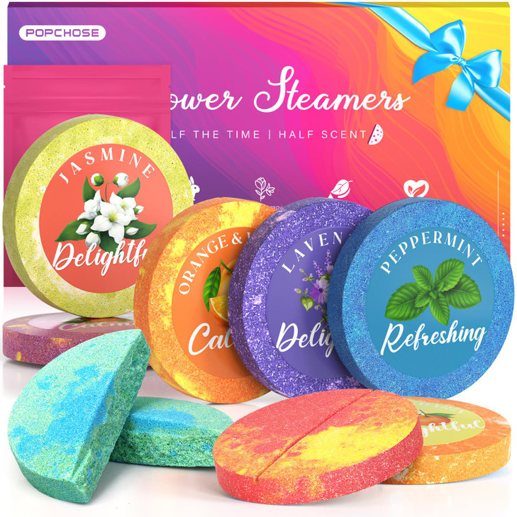 POPCHOSE Shower Steamers Aromatherapy 8 Pack Shower Bombs for Self Care SPA Birthday Gifts for Women Prizes Mothers Day