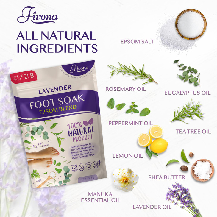 Foot Soak Epsom Salt with Lavender Value Pack 2 LB Calming Foot Bath Salt Relax Renew Tired Feet Soothe Soreness Soften