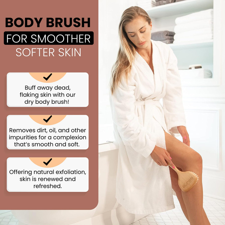 SHASH Since 1869 Hand Made in Germany Smooth 100 Boar Bristle Body Brush Gently Exfoliates Skin for a Softer Smoother Co
