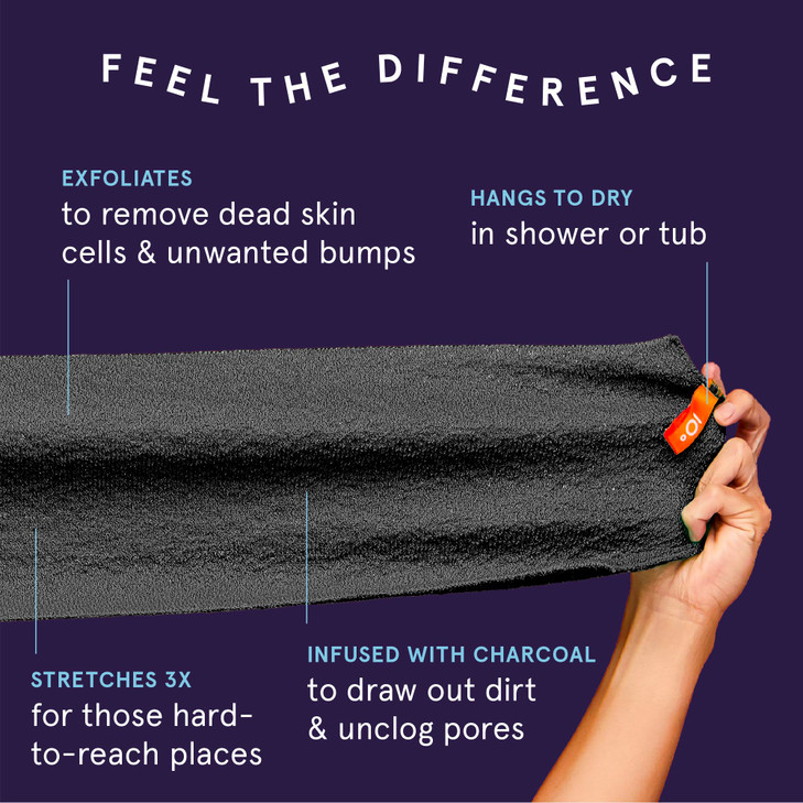 Cleanlogic Body Exfoliating Cloth Stretchy Detox Charcoal Infused Exfoliator Bath and Shower Washcloths Reusable Daily S