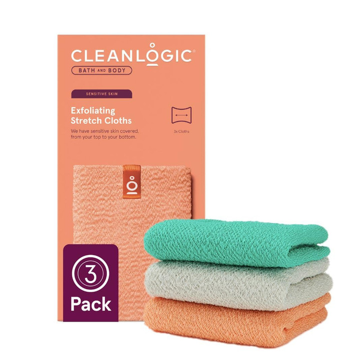 Cleanlogic Bath and Body Exfoliating Stretch BathShower Cloth Assorted Colors 3 Count