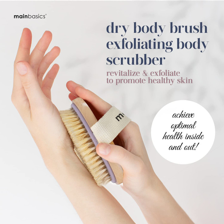MainBasics Dry Brushing Body Brush for Lymphatic Drainage Dry Skin Cellulite Blood Circulation with Exfoliating Natural