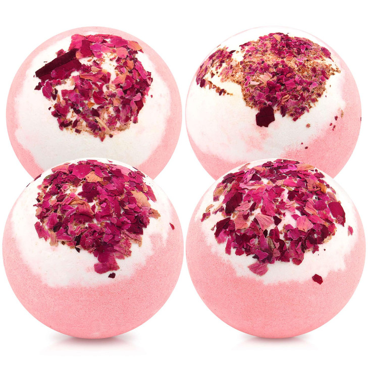 KASTU Dried Flower Bath Bombs Salt Balls4Pack Gift SetRose Extract Essential OilsMoisturizing Dry SkinFizzy SpaRelaxatio