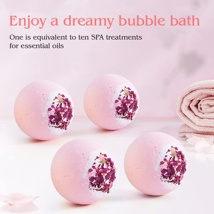 KASTU Dried Flower Bath Bombs Salt Balls4Pack Gift SetRose Extract Essential OilsMoisturizing Dry SkinFizzy SpaRelaxatio