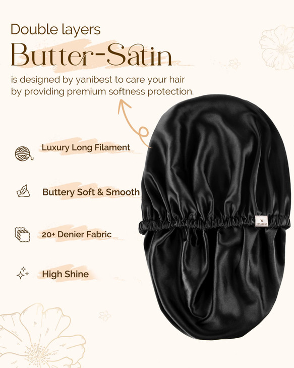YANIBEST Silk Bonnet Satin Bonnet for Sleeping Women Men Adjustable Double Layer Hair Bonnet for Curly Braids Reduce Fri