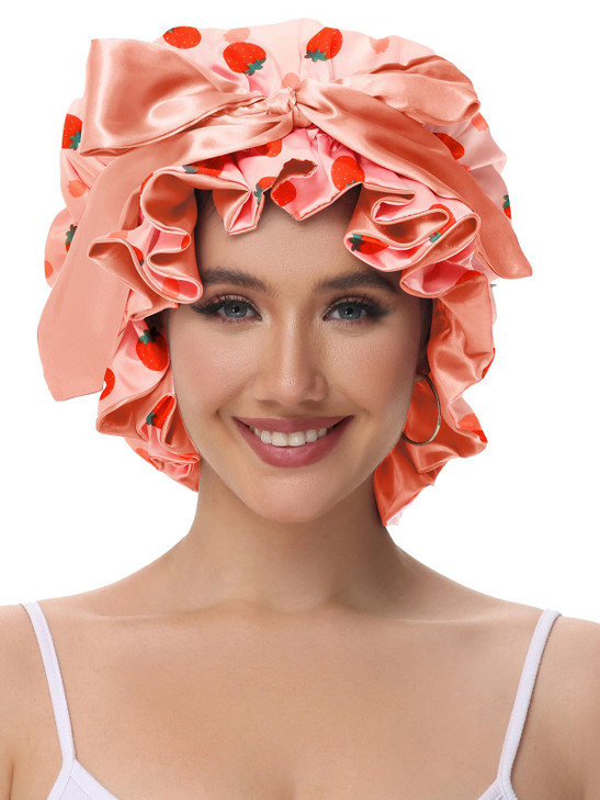 Vettres Silk Bonnet for Sleeping Women Satin Hair Shower Cap 2025 Tie Band Adjustable Straps Head Wrap for Curly Hair St