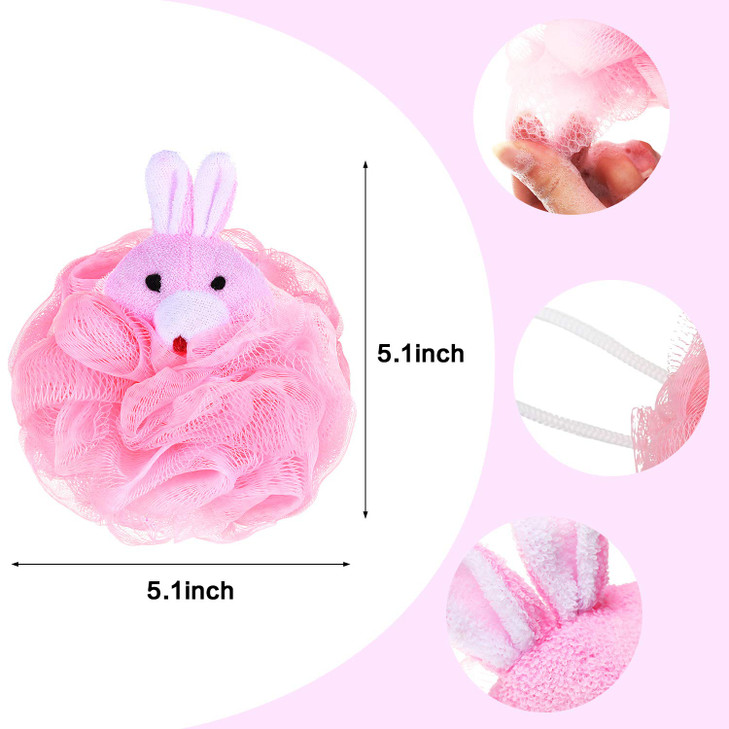 Boao 8 Pieces Kids Bath Loofahs Animal Bath Sponge Cartoon Shower Loofahs Cute Pouf Mesh Body Loofah Colorful Body Scrub