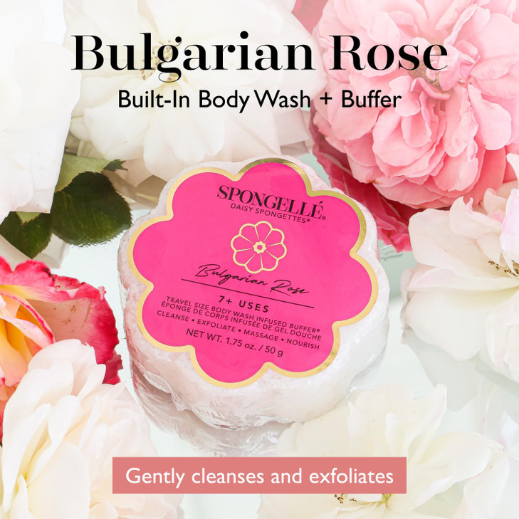 Spongelle Daisy Spongette Bulgarian Rose Wild Flower Buffer Body Scrubber Bath Shower Loofah for Women Exfoliator with B