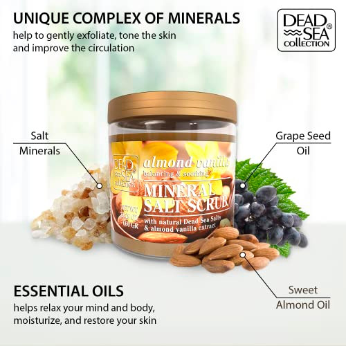 Dead Sea Collection Almond Vanilla Salt Scrub Exfoliating Body Scrub for Women Moisturizing and Nourishing Skin with Pur