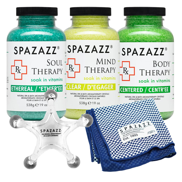 RX Therapy Spa and Hot Tub Aromatherapy Scented Relaxation Bath Salt Crystals Mind Body and Soul Bundle Gift Set 19 Oz I